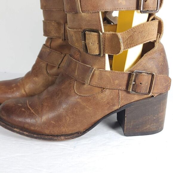 Freebird by Steven Rollin US9 Brown Distressed Leather Strappy Ankle Boots - Picture 2 of 15